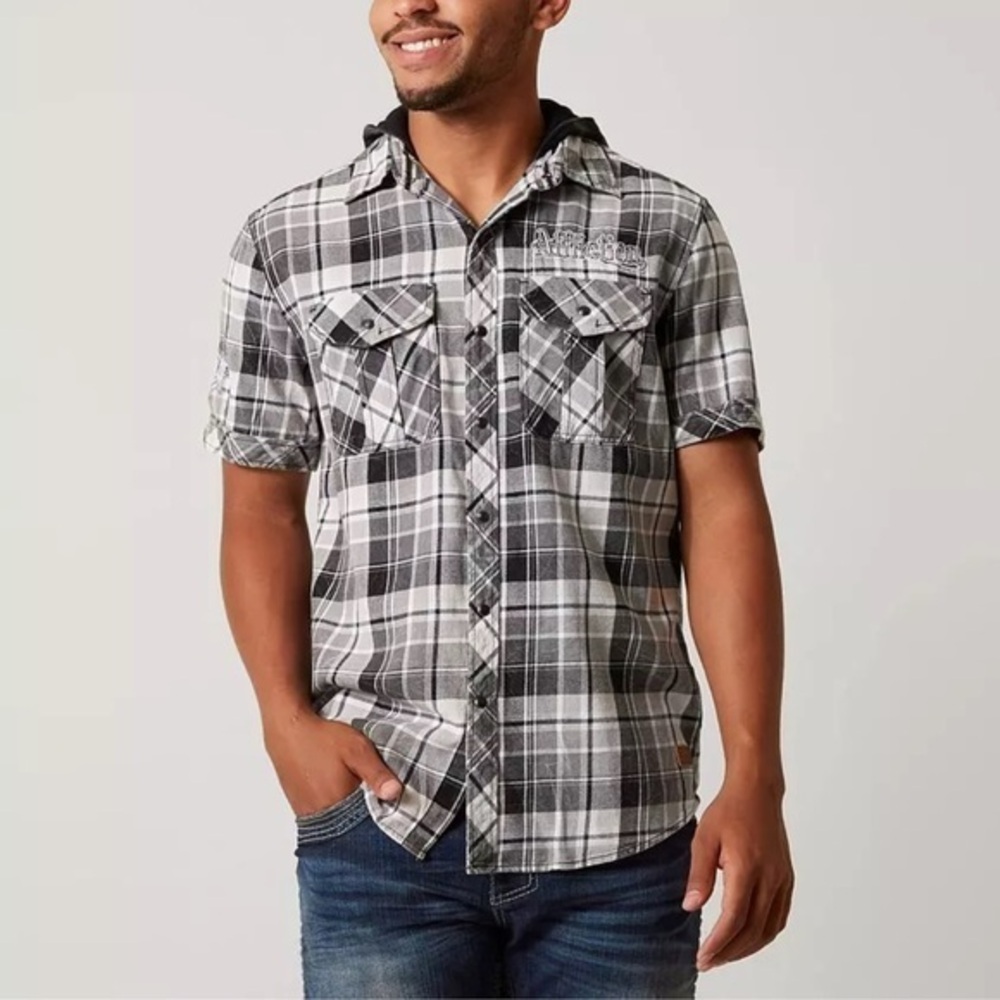 Affliction Black and White Plaid Button Down Shirt